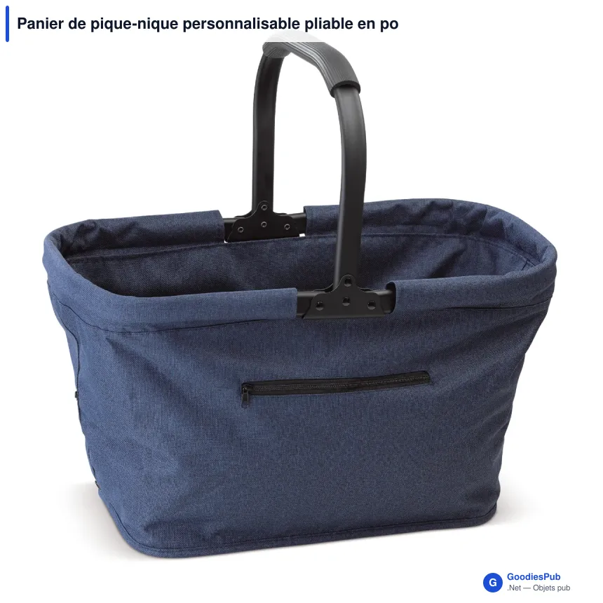Panier de pique-nique personnalisable pliable en polyester avec logo - Bleu foncé - Image 2