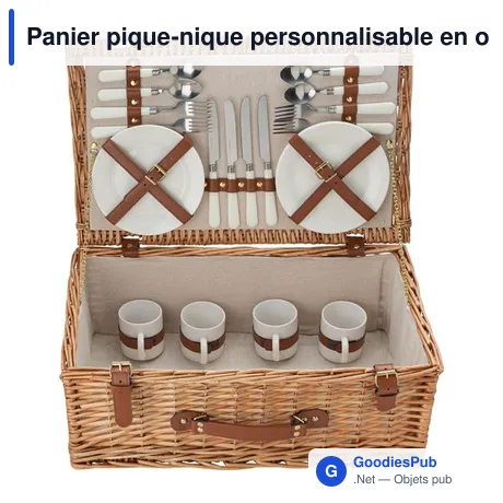 Panier pique-nique personnalisable en osier pour 4 personnes - Levinavec logo