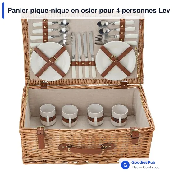 Panier pique-nique personnalisable en osier pour 4 personnes - Levinavec logo - Image 1