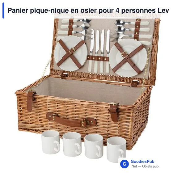 Panier pique-nique personnalisable en osier pour 4 personnes - Levinavec logo - Image 2