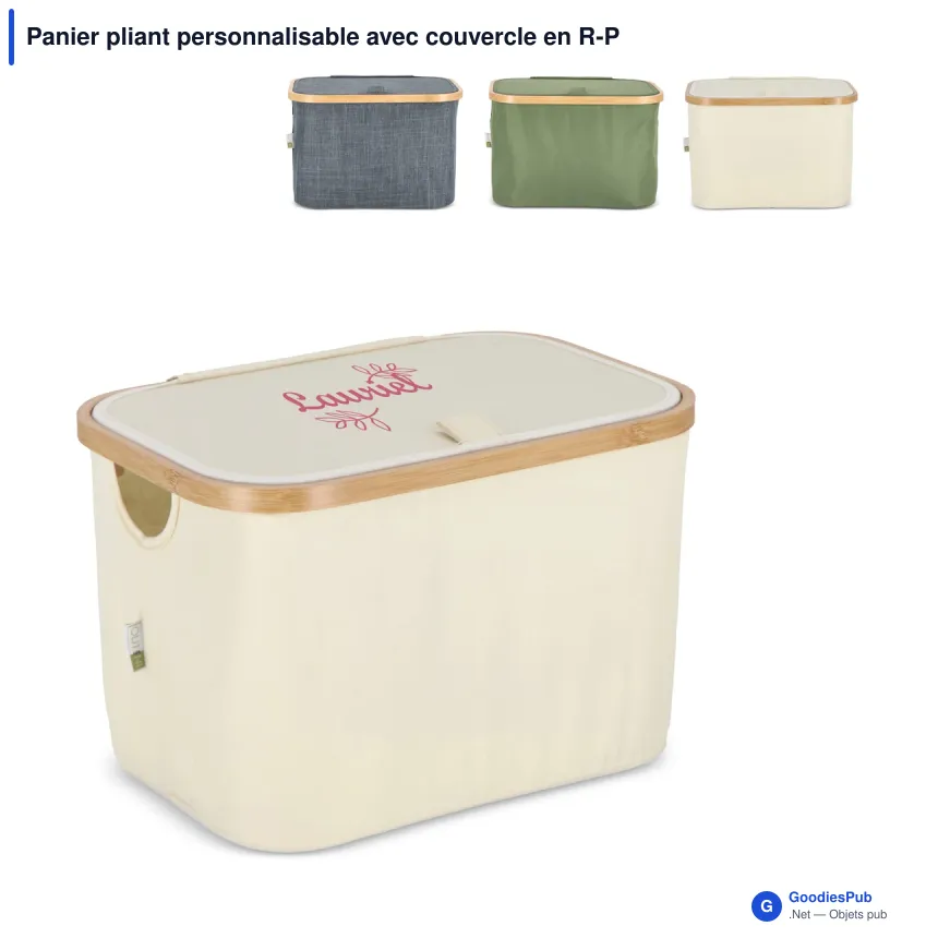 Panier pliant personnalisable avec couvercle en R-PET avec logo - InSideOut Sogne - Image 1
