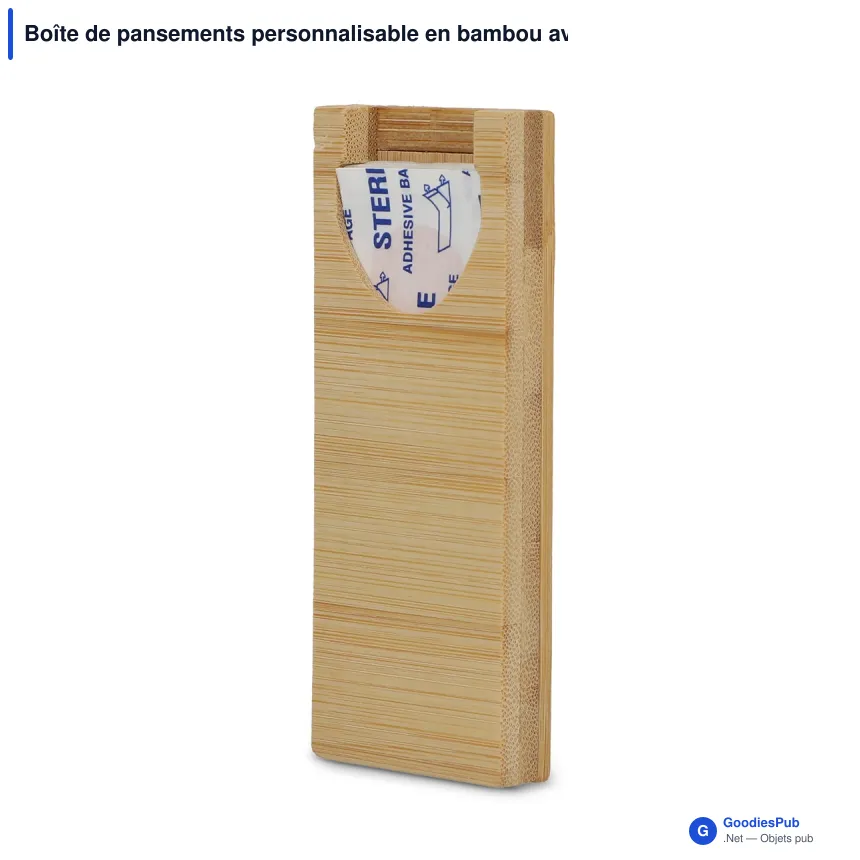 Boîte de pansements personnalisable en bambou avec logo - Bambou naturel - Image 2