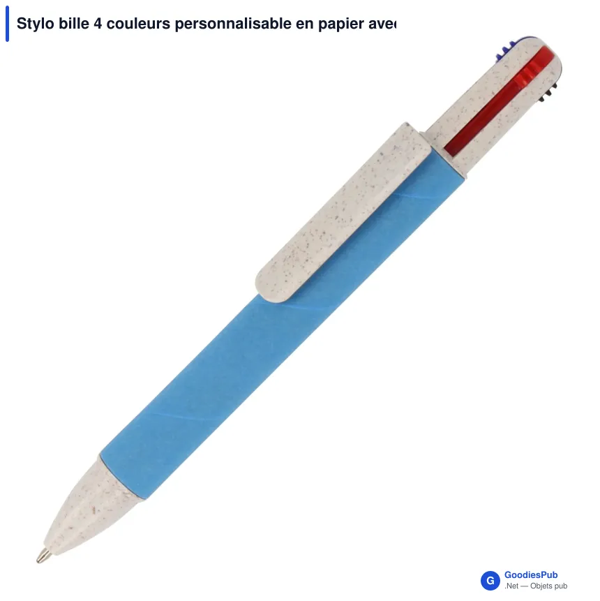 Stylo bille 4 couleurs personnalisable en papier avec logo - Image 2