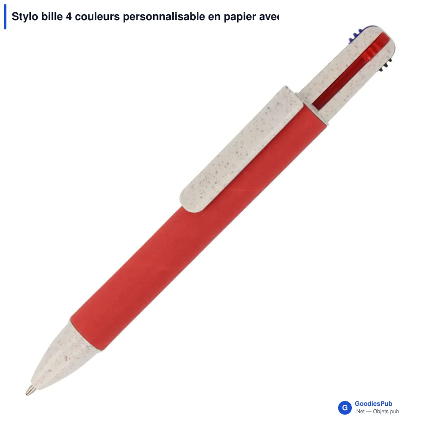 Stylo bille 4 couleurs personnalisable en papier avec logo - Image 3