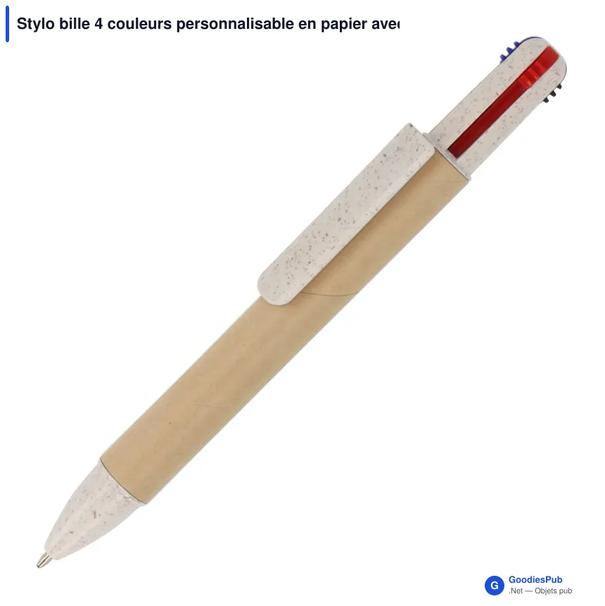 Stylo bille 4 couleurs personnalisable en papier avec logo - Image 4