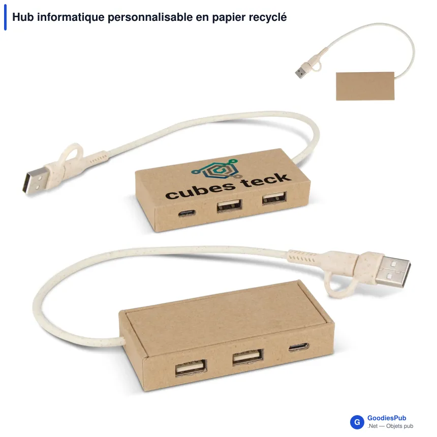Hub informatique personnalisable en papier recyclé avec logo - Bio-papier - Image 1