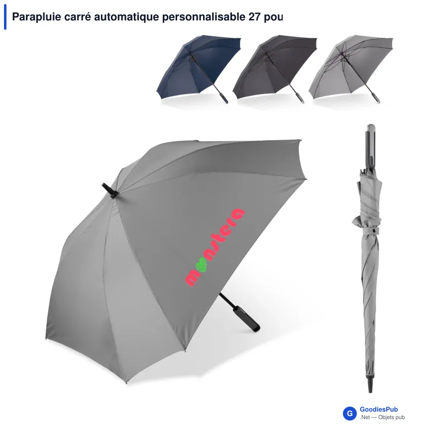 Parapluie carré automatique personnalisable 27 pouces avec logo - Deluxe - Image 1