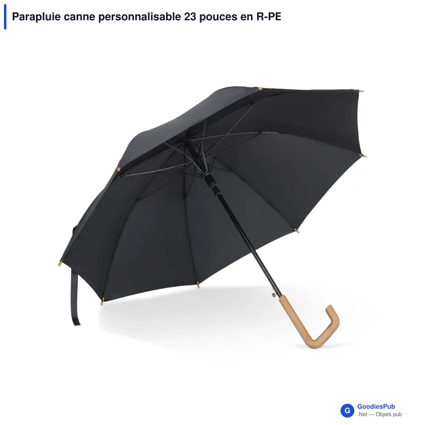 Parapluie canne personnalisable 23 pouces en R-PET et bois avec logo - Bâton - Image 2
