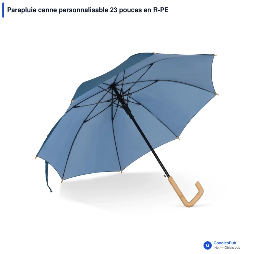 Parapluie canne personnalisable 23 pouces en R-PET et bois avec logo - Bâton - Image 3