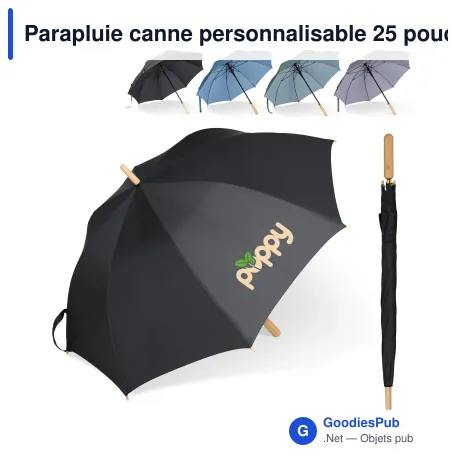 Parapluie canne personnalisable 25 pouces R-PET poignée droite avec logo - Bâton