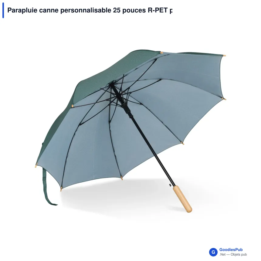 Parapluie canne personnalisable 25 pouces R-PET poignée droite avec logo - Bâton - Image 4