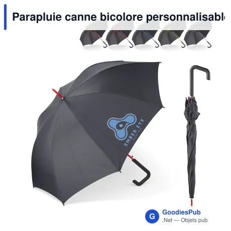 Parapluie canne bicolore personnalisable 23 pouces automatique avec logo - Canne