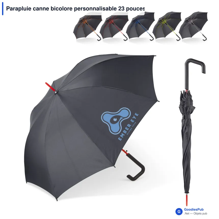 Parapluie canne bicolore personnalisable 23 pouces automatique avec logo - Canne - Image 1