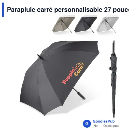 Parapluie carré personnalisable 27 pouces en pongée avec logo - Deluxe Square