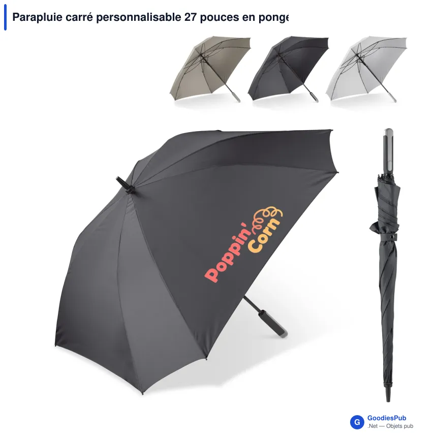Parapluie carré personnalisable 27 pouces en pongée avec logo - Deluxe Square - Image 1