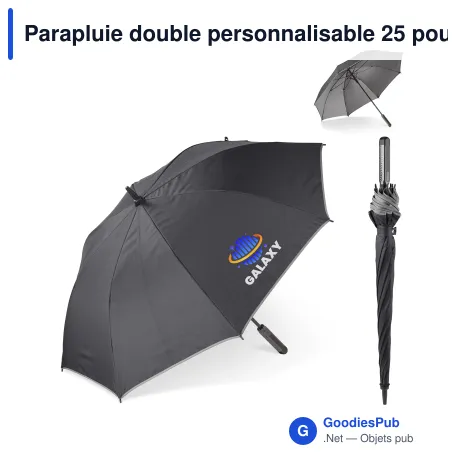 Parapluie double personnalisable 25 pouces à ouverture automatique avec logo - Duo