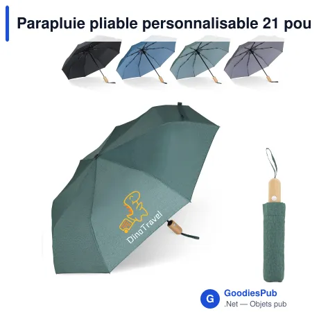 Parapluie pliable personnalisable 21 pouces en R-PET automatique avec logo - R-PET