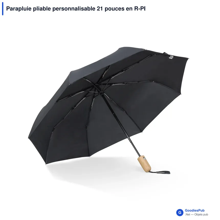 Parapluie pliable personnalisable 21 pouces en R-PET automatique avec logo - R-PET - Image 3