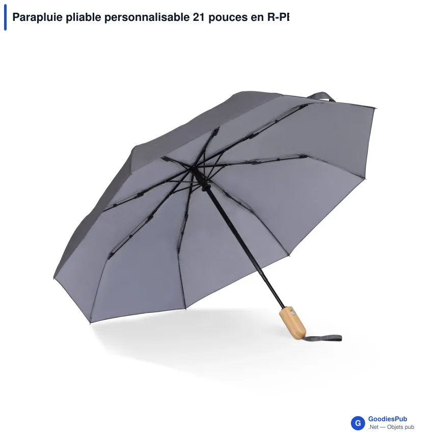Parapluie pliable personnalisable 21 pouces en R-PET automatique avec logo - R-PET - Image 4