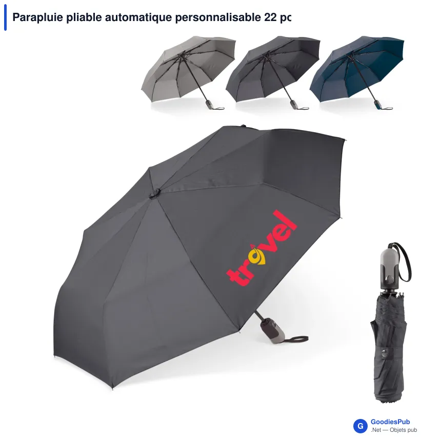 Parapluie pliable automatique personnalisable 22 pouces avec logo - Deluxe - Image 1