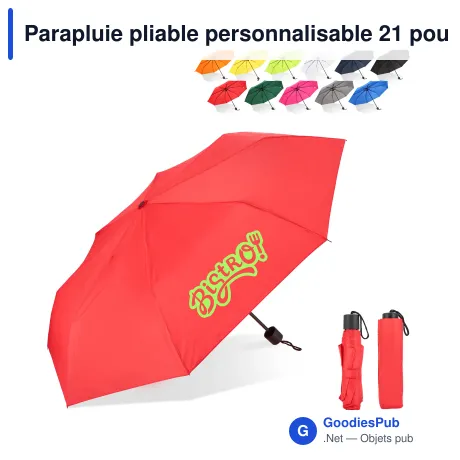 Parapluie pliable personnalisable 21 pouces en pongée 190T avec logo - Congo