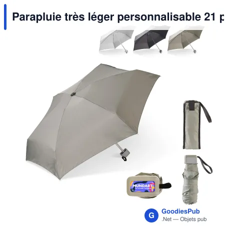 Parapluie très léger personnalisable 21 pouces et pochette avec logo - Light