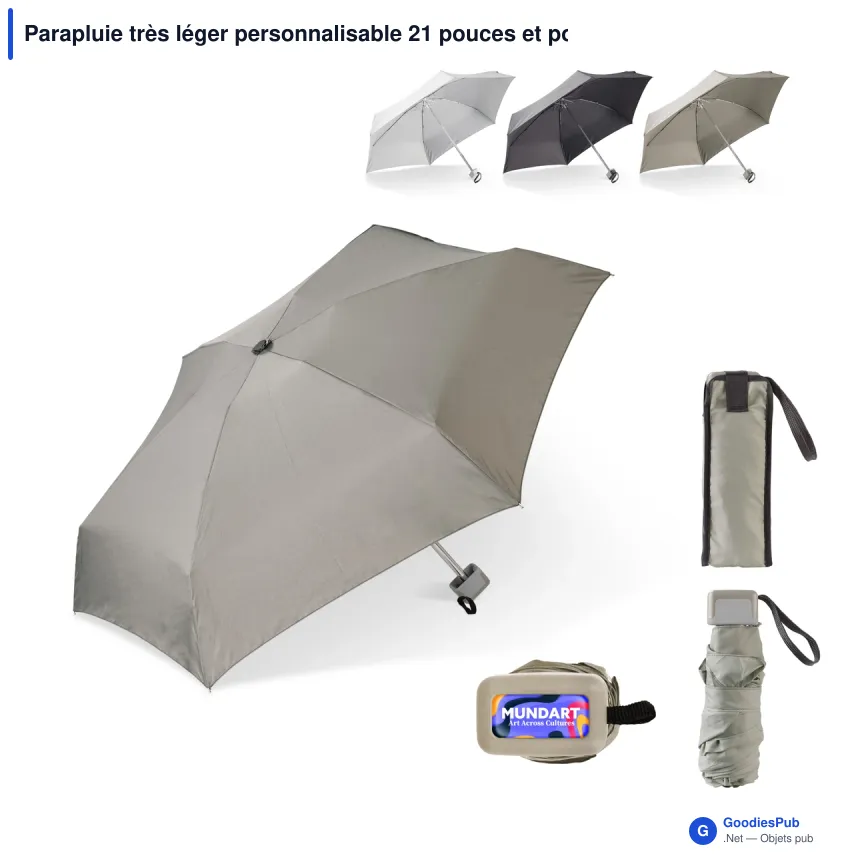 Parapluie très léger personnalisable 21 pouces et pochette avec logo - Light - Image 1
