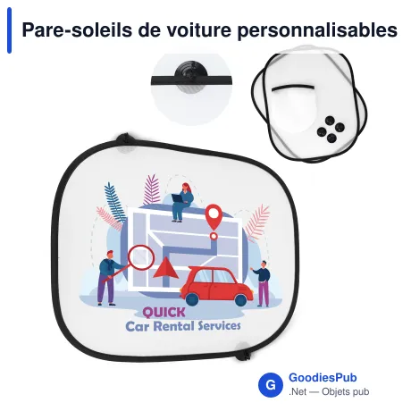 Pare-soleils de voiture personnalisables en polyester avec logo - Set de 2 et pochette