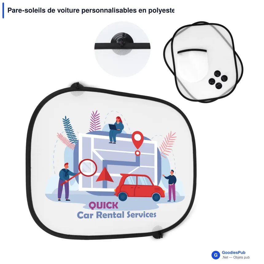 Pare-soleils de voiture personnalisables en polyester avec logo - Set de 2 et pochette - Image 1