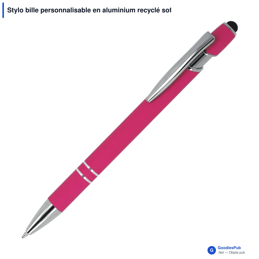 Stylo bille personnalisable en aluminium recyclé soft touch encre bleue - Paris - Image 3