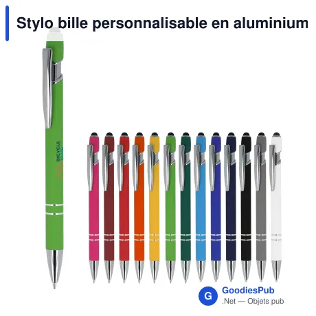 Stylo bille personnalisable en aluminium recyclé soft touch encre noire - Paris