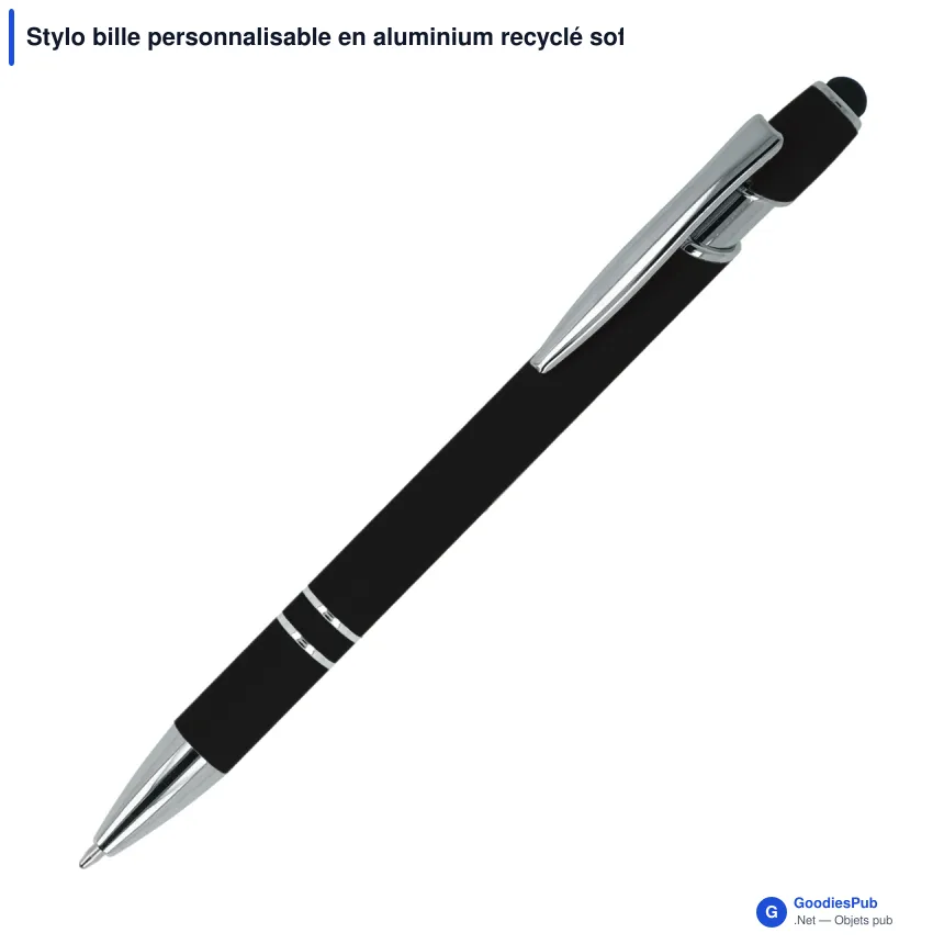 Stylo bille personnalisable en aluminium recyclé soft touch encre noire - Paris - Image 12