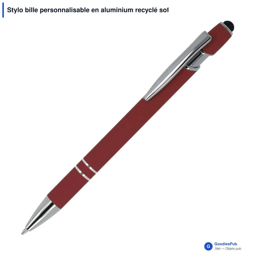 Stylo bille personnalisable en aluminium recyclé soft touch encre noire - Paris - Image 10