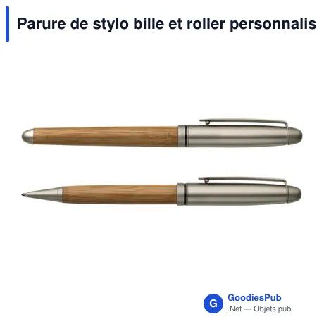 Parure de stylo bille et roller personnalisable en bambou Addieavec logo