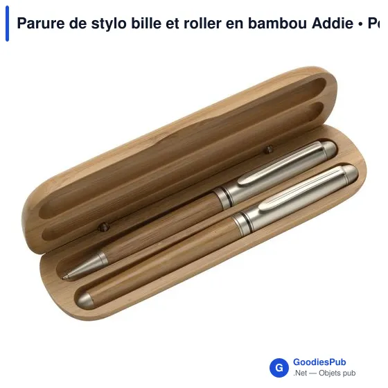 Parure de stylo bille et roller personnalisable en bambou Addieavec logo - Image 2