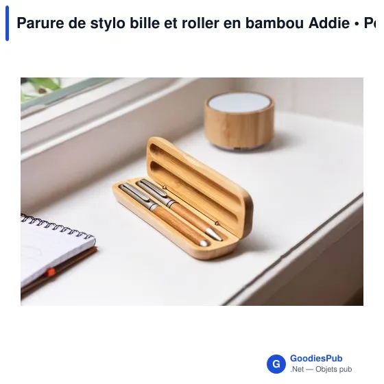 Parure de stylo bille et roller personnalisable en bambou Addieavec logo - Image 4
