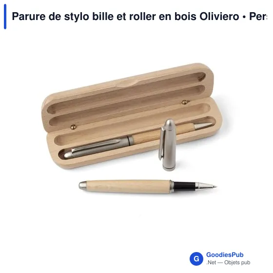 Parure de stylo bille et roller personnalisable en bois Olivieroavec logo - Image 2
