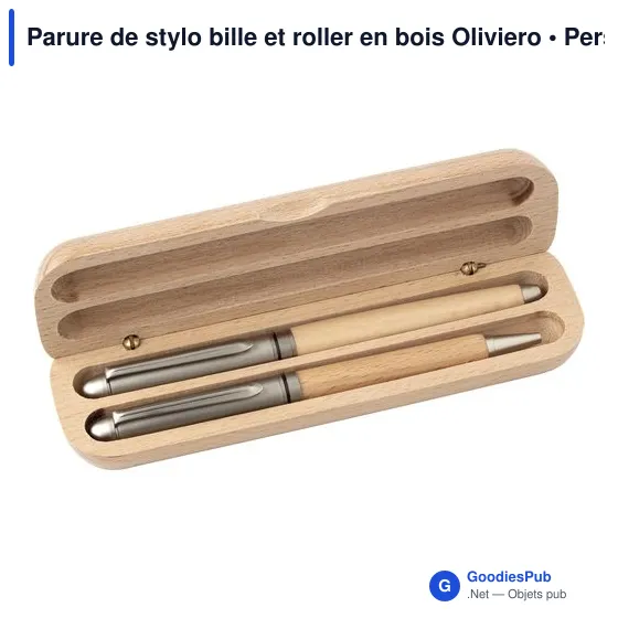 Parure de stylo bille et roller personnalisable en bois Olivieroavec logo - Image 3