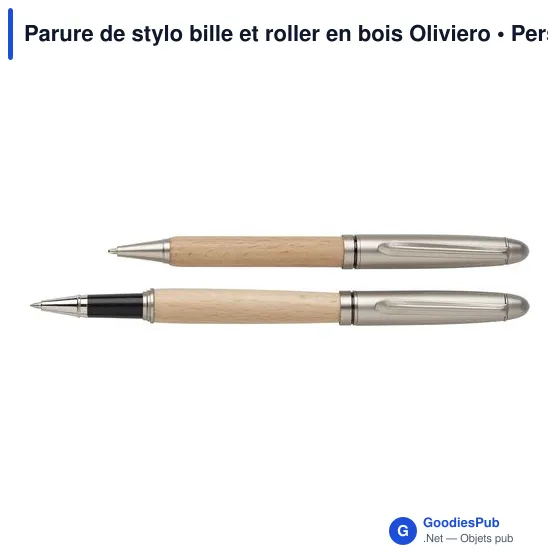 Parure de stylo bille et roller personnalisable en bois Olivieroavec logo - Image 4