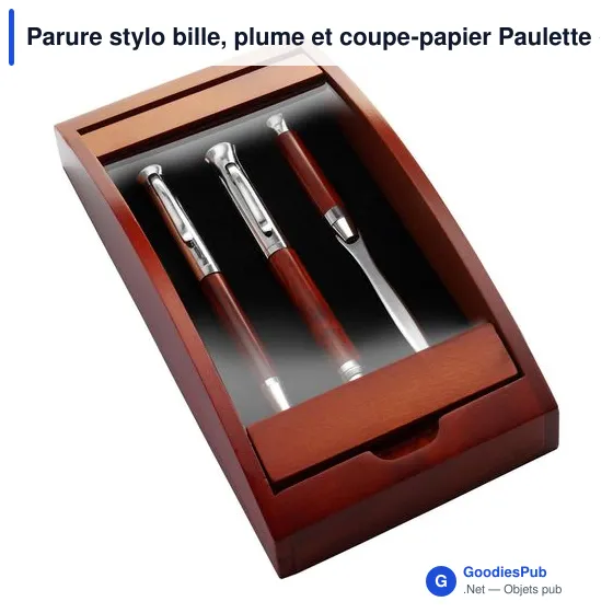 Parure de bureau personnalisable avec logo : stylo bille, plume et coupe-papier - Image 2