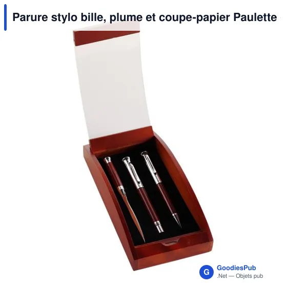 Parure de bureau personnalisable avec logo : stylo bille, plume et coupe-papier - Image 3