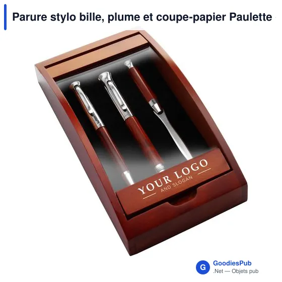 Parure de bureau personnalisable avec logo : stylo bille, plume et coupe-papier - Image 5
