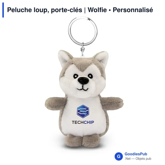Porte-clés en peluche personnalisable Loup Wolfie avec logo - Image 1