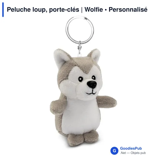 Porte-clés en peluche personnalisable Loup Wolfie avec logo - Image 2