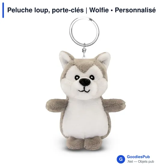 Porte-clés en peluche personnalisable Loup Wolfie avec logo - Image 3