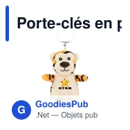 Porte-clés en peluche personnalisable Tigre avec logo - Miniature 1