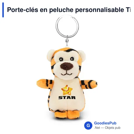 Porte-clés en peluche personnalisable Tigre avec logo