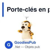 Porte-clés en peluche personnalisable Tigre avec logo - Miniature 3