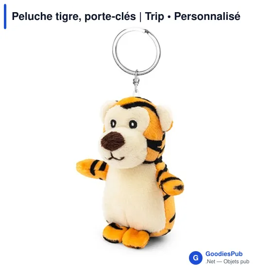 Porte-clés en peluche personnalisable Tigre avec logo - Image 3