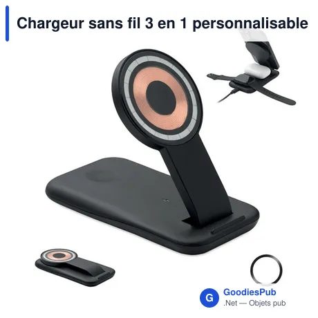 Chargeur sans fil 3 en 1 personnalisable avec logo - PENDOLESS